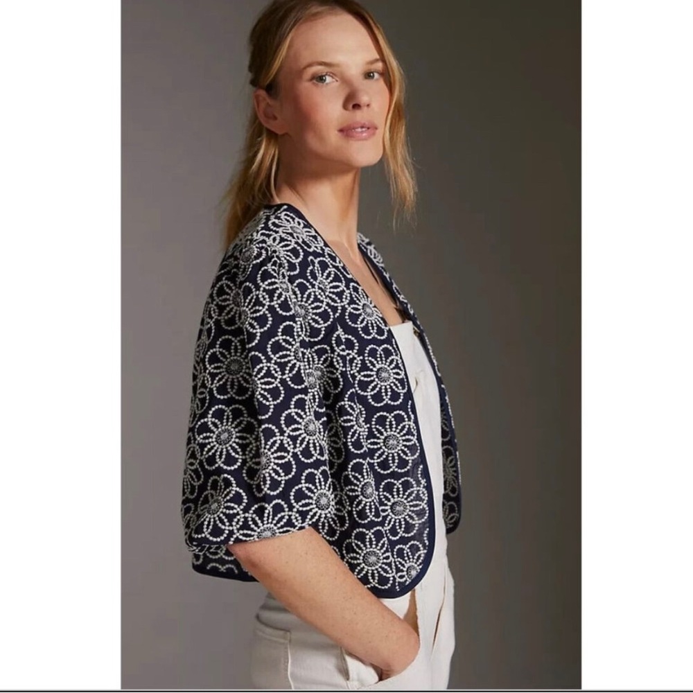 Anthropologie Maeve Shrug Jacket Women’s Navy White Floral- OS